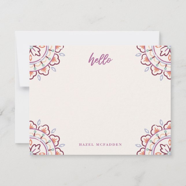 Cartão De Notas Carta Chantilly Boho Mandala - Plum (Frente)
