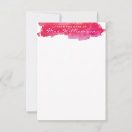 Cartão De Notas Carta de Aquarela Rosa Quente