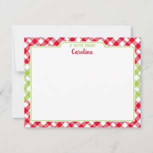 Cartão De Notas Carta de Natal do Red Green Gingham