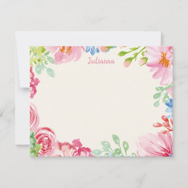 Cartão De Notas Carta Personalizada de Aquarela Floral na moda (Frente)
