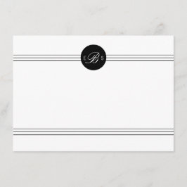 Cartão De Notas Carta Personalizada do Monograma Branco Preto Eleg