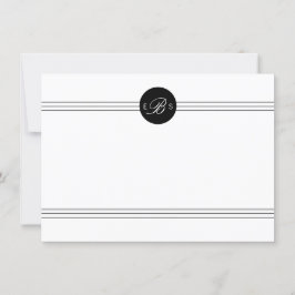 Cartão De Notas Carta Personalizada do Monograma Branco Preto Eleg
