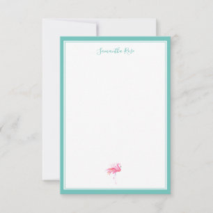 Cartão De Notas Carta Personalizada do Watercolor Flamingo