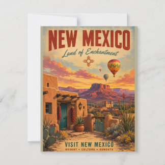 Cartão De Notas Cartaz de Viagem Vintage do Novo México com Pôr do