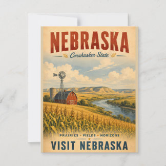 Cartão De Notas Cartaz de Viagem Vintage Nebraska com Golden Prair