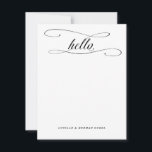 Cartão De Notas Cartaz Personalizado da Caligrafia Romântica<br><div class="desc">Vintage inspirou papelaria personalizada,  preto e branco,  com caligrafia "olá". Folhas individuais. O(s) nome(s) no fundo são opcionais. Tipo de corte e papel opcional. Você também pode mudar a cor do backer. Use para anotações diárias. Também excelente para chá de casamento ou chá de panela,  notas de agradecimento.</div>