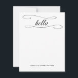 Cartão De Notas Cartaz Personalizado da Caligrafia Romântica<br><div class="desc">Vintage inspirou papelaria personalizada,  preto e branco,  com caligrafia "olá". Folhas individuais. O(s) nome(s) no fundo são opcionais. Tipo de corte e papel opcional. Você também pode mudar a cor do backer. Use para anotações diárias. Também excelente para chá de casamento ou chá de panela,  notas de agradecimento.</div>