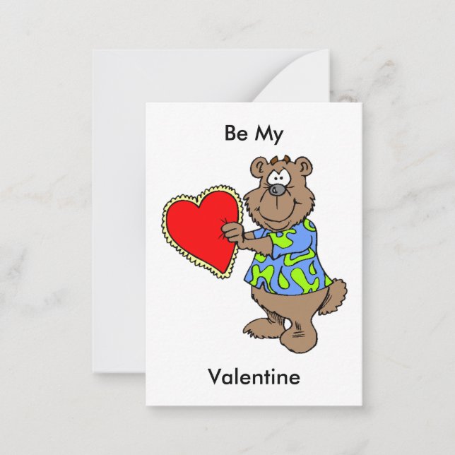 Cartão De Notas Cartoon Bear com miniplacas de coração de Namorado (Frente)