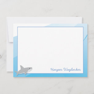 Cartão De Notas Cartoon Blue White Cinza Shark Name
