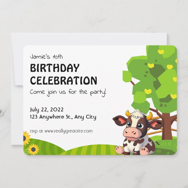 Cartão De Notas Cartoon Lola cow birthday invitation for kids. (Frente)