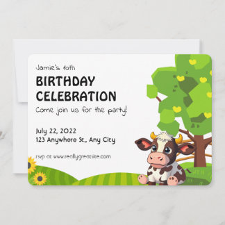 Cartão De Notas Cartoon Lola cow birthday invitation for kids.
