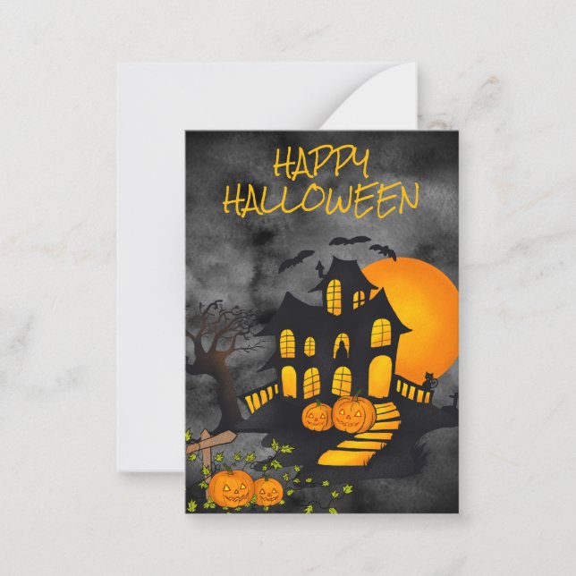 Cartão De Notas Casa Assombrada Assustadora de Halloween na Sala d (Frente)