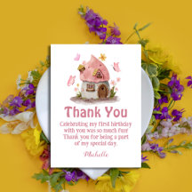casa de fada obrigada menina aniversário rosa