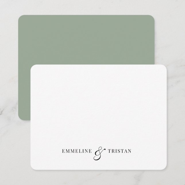 Cartão De Notas Casais Personalizados - Papel de Carta Verde (Frente/Verso)