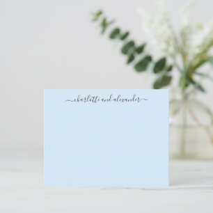 Cartão De Notas Casais Personalizados Rótulo Mínimo Azul Suave