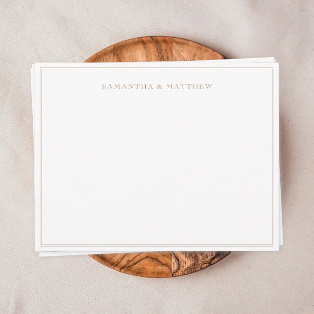Cartão De Notas Casal Borda Dupla Dourada (Gold double border vintage typography couple note card)