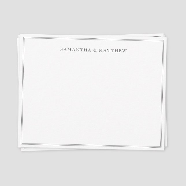 Cartão De Notas Casal de Borda Dupla Preta (Classic vintage double border couple note card)