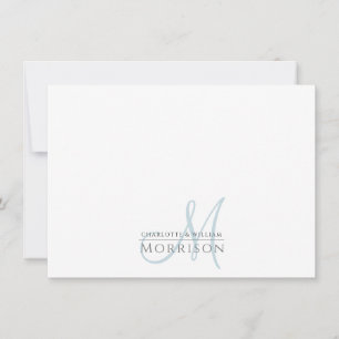 Cartão De Notas Casal de Monograma Azul Elegante Moderno Sem Mutaç