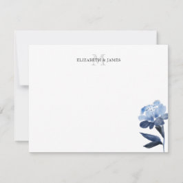 Cartão De Notas Casal de Monograma Inicial Azul Floral Personaliza