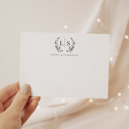 Cartão De Notas Casal Elegante Greenery Wreath Monograma
