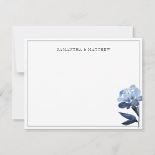 Cartão De Notas Casal Floral Azul Aquarela Dois Bordos 