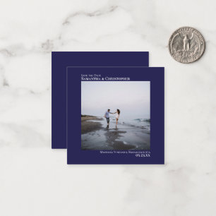 Cartão De Notas Casamento Azul Simples Marinho Salve a Data Foto M