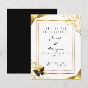 Cartão De Notas Casamento Borboleta Branca e Preta Elegante