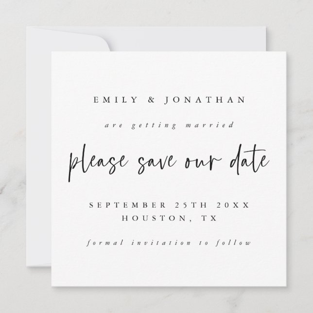 Cartão De Notas Casamento Branco Negro Salvar a Data (Frente)