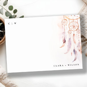 Cartão De Notas Casamento Chic Boho Feather Dreamcatcher Watercolo