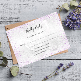 Cartão De Notas Casamento com borboleta violeta prateada RSVP