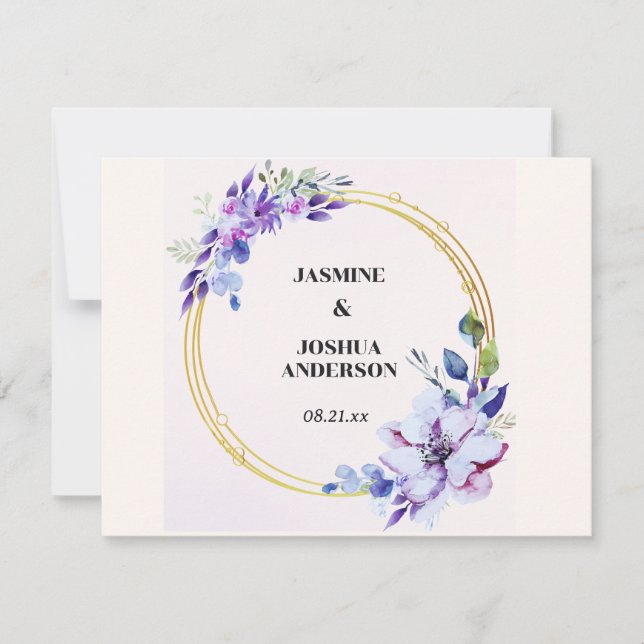 Cartão De Notas Casamento com Círculo Dourado por Aquarela Floral  (Frente)