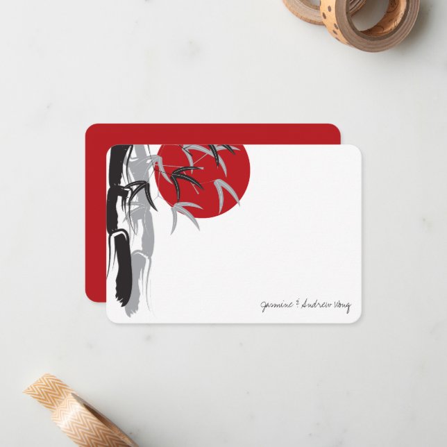 Cartão De Notas Casamento com Jardim do Sol Oriental - Obrigado (Frente/Verso In Situ)