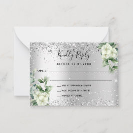 Cartão De Notas Casamento de eucalipto com flores brancas prateada