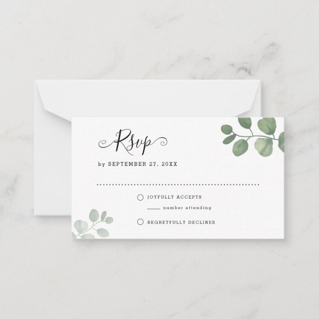 Cartão De Notas Casamento de Eucalyptus Greenery RSVP (Frente)