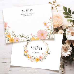 Cartão De Notas Casamento de Flor Selvagem de Casal Simples Modern