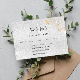Cartão De Notas Casamento de flores de ouro prateado RSVP