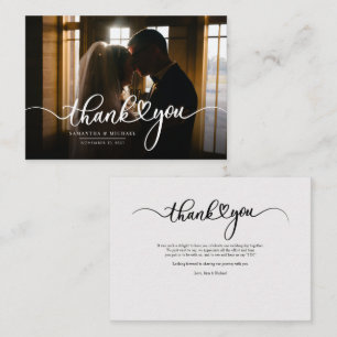 Cartão De Notas Casamento de Foto de Script Elegante Obrigado