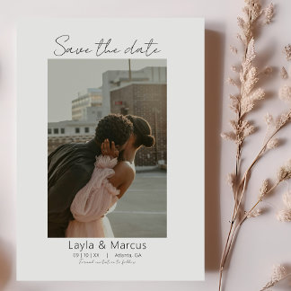 Cartão De Notas Casamento de Foto Simples Preto e Branco Salvar a 