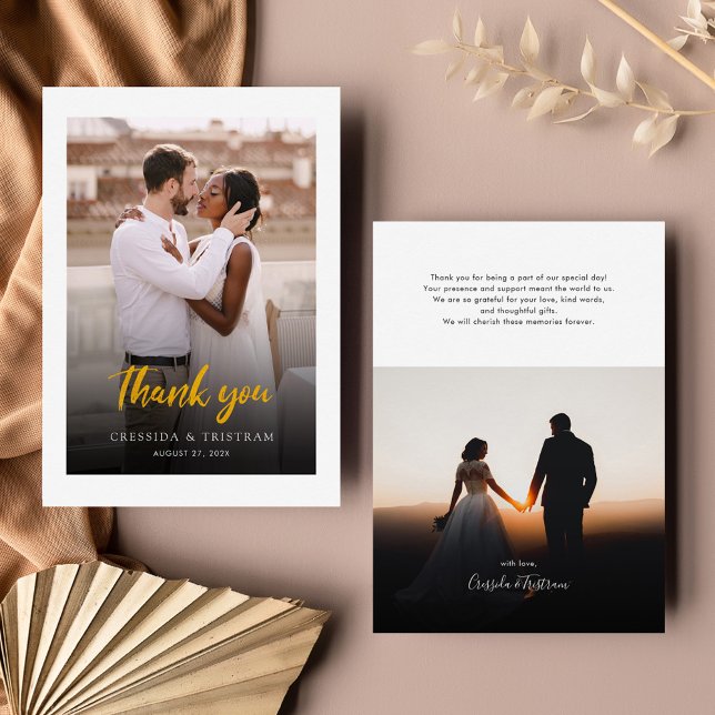 Cartão De Notas Casamento De Fotos Com Letra Elegante Obrigado (Elegant Photo Wedding Thank You Note Card)