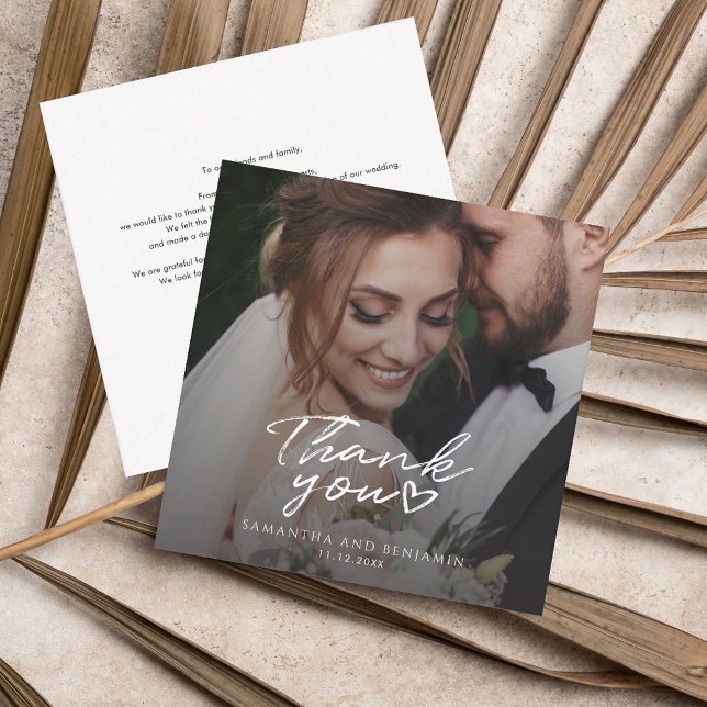 Cartão De Notas Casamento de Fotos de Script Moderno Obrigado (Wedding Thank You Photo Script Card)