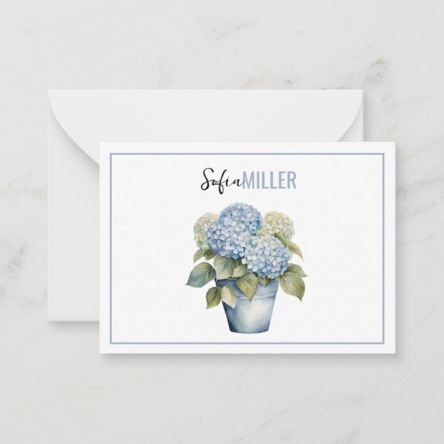 Cartão De Notas Casamento de Hortênsia Azul Minimalista Elegante (Frente)