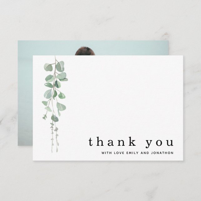 Cartão De Notas Casamento de Nomes de Fotos de Eucalyptus Sage Mui (Frente/Verso)