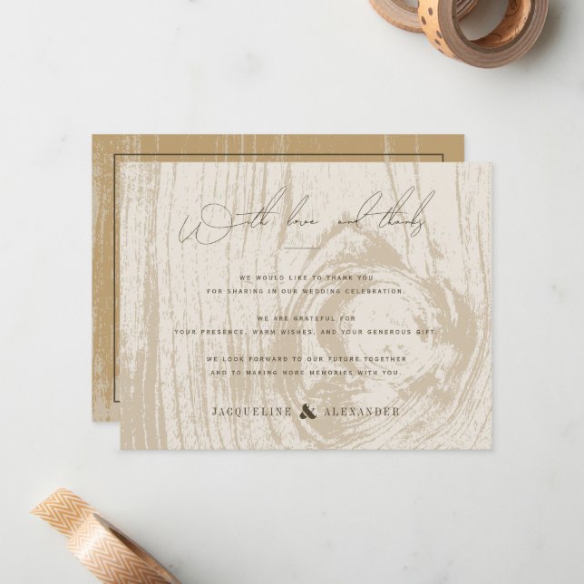 Cartão De Notas Casamento de Outono Grão de Madeira Rústico Obriga (Frente/Verso In Situ)