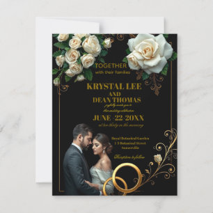 Cartão De Notas Casamento de Peônias Florais com Blush Preto Burgu