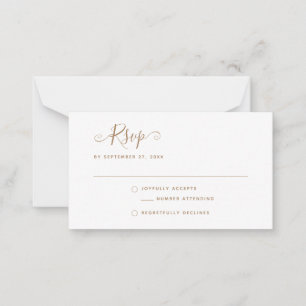 Cartão De Notas Casamento de RSVP Dourado Minimalista Simples do O