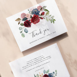 Cartão De Notas Casamento De Script Floral Burgundy Elegante Obrig
