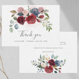 Cartão De Notas Casamento De Script Floral Burgundy Obrigado