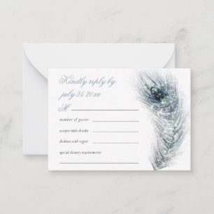 Cartão De Notas Casamento de Teal de Penas de Pavão MINI Elegante 