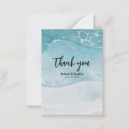 Cartão De Notas Casamento de Verão Azul na Praia Obrigado