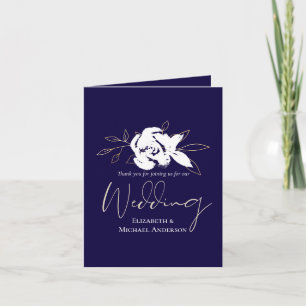 Cartão De Notas Casamento Dourado Azul-Marinho Elegante